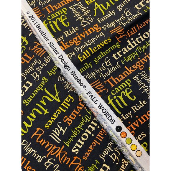 Brother Sister Cotton Fabric BTHY THANKSGIVING Fall Words AUTUMN Fire HAY RIDE - Picture 2 of 2